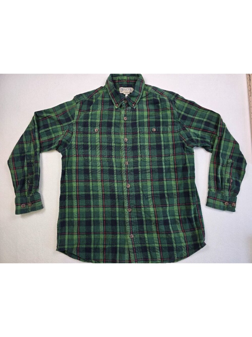 Duluth Trading Co Mens Large Green Plaid Flannel Shirt 100% Cotton